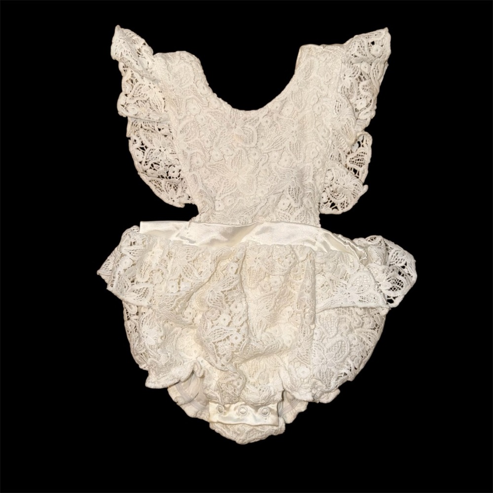 Ivory Lace Ruffle Baby Bodysuit with Satin Waistband